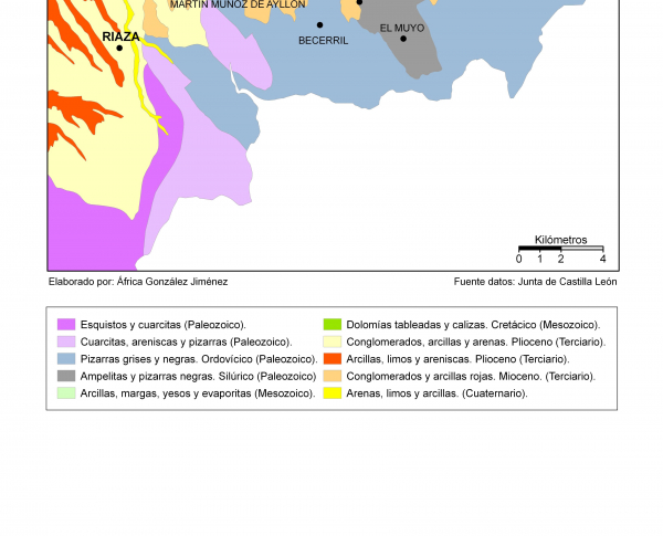 Fig 1. Mapa litológico de la comarca de la Sierra de Ayllón. Autora: África González Jiménez